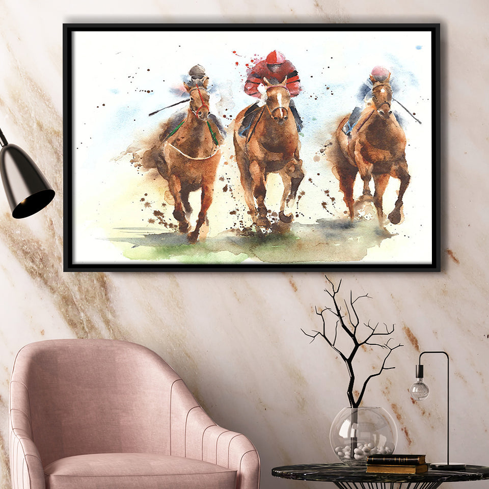 The Jockey And The Horse Sport Races Horses Framed Canvas Prints Wall Art Decor, Framed Picture, Floating Frame