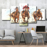 The Jockey And The Horse Sport Races Horses 5 Piece Canvas Prints Wall Art Decor, Multi Panels, Mixed Canvas