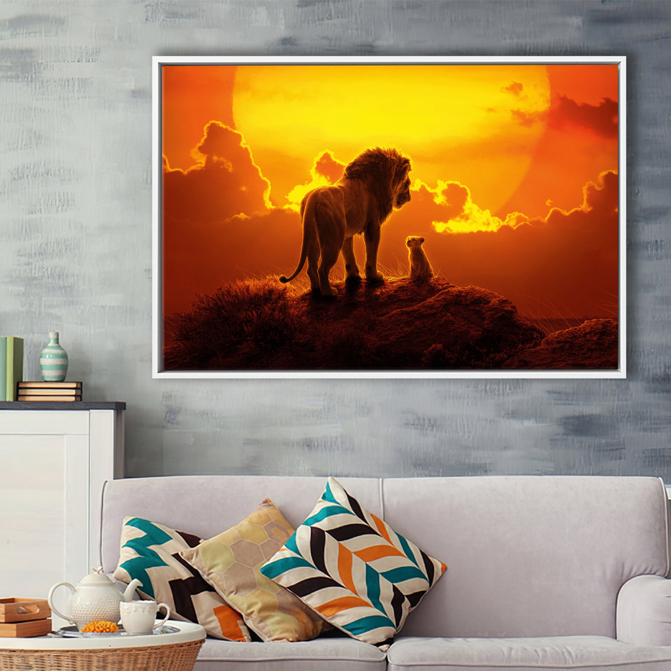 The Lion King Dad And Son, Dad Gift Framed Canvas Prints Wall Art, Floating Frame, Large Canvas Home Decor