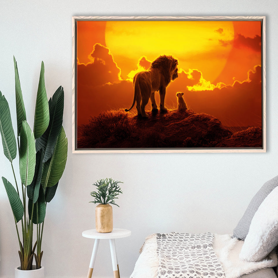 The Lion King Dad And Son, Dad Gift Framed Canvas Prints Wall Art, Floating Frame, Large Canvas Home Decor