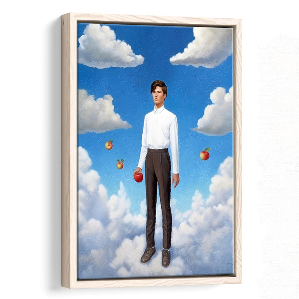 The Man Flying With Apples Framed Canvas Prints Wall Art, Floating Frame, Large Canvas Home Decor