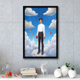 The Man Flying With Apples Framed Canvas Prints Wall Art, Floating Frame, Large Canvas Home Decor