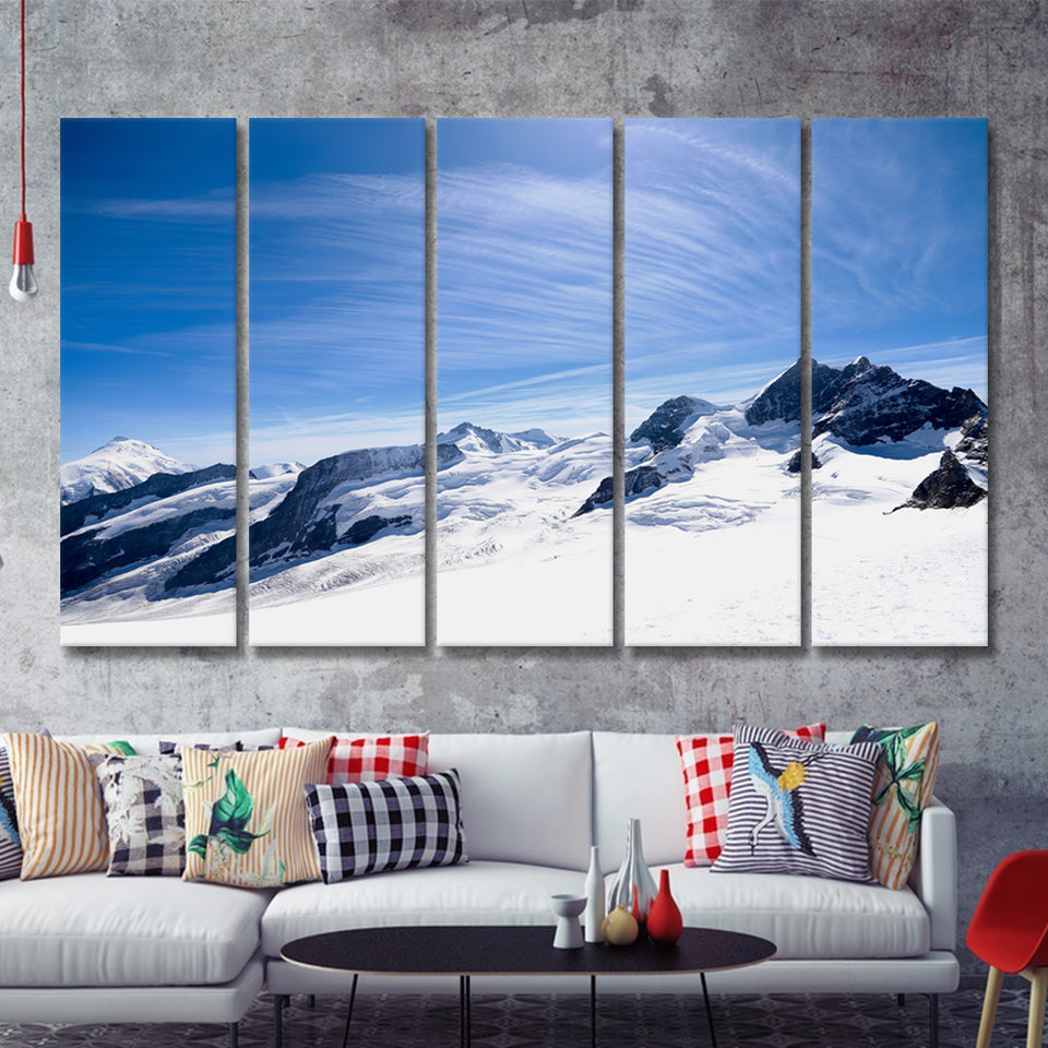 The Mountains Of The Titlis Valley Are Covered By Snow Switzerland 5 Pieces Canvas Prints Wall Art - Painting Canvas, Multi Panels, Wall Decor
