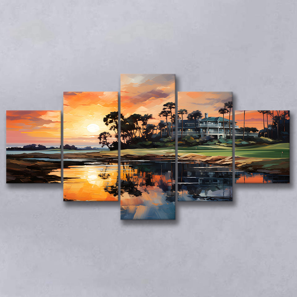 The Ocean Course At Kiawah Island Golf Resort Painting 5 Panels Canvas Prints Wall Art Home Decor, Large Mixed Canvas