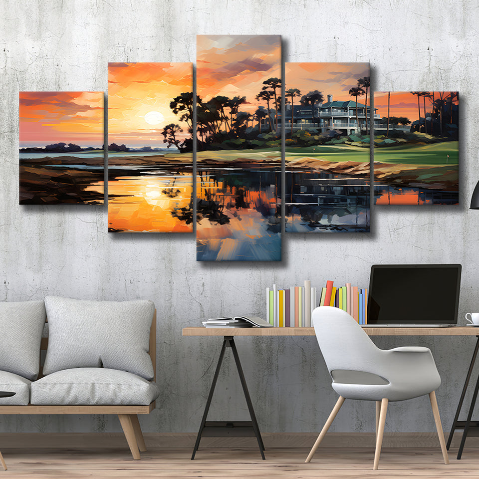 The Ocean Course At Kiawah Island Golf Resort Painting 5 Panels Canvas Prints Wall Art Home Decor, Large Mixed Canvas