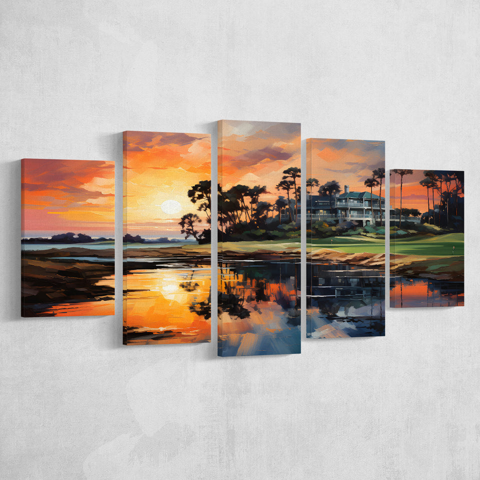 The Ocean Course At Kiawah Island Golf Resort Painting 5 Panels Canvas Prints Wall Art Home Decor, Large Mixed Canvas