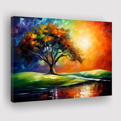 The Old Tree In Sunset Canvas Prints Wall Art, Painting Art Home Decor