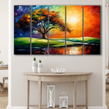 The Old Tree In Sunset,5 Panel Extra Large Canvas Prints Wall Art Decor