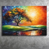 The Old Tree In Sunset Canvas Prints Wall Art, Painting Art Home Decor