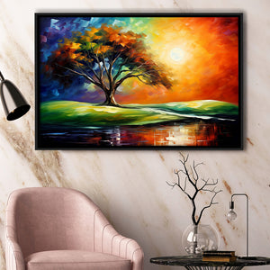 The Old Tree In Sunset, Framed Canvas Prints Wall Art Decor, Floating Frame