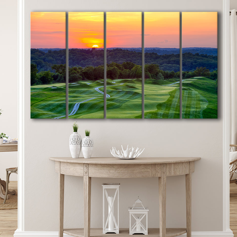 The Pete Dye Course At French Lick, 5 Panels Extra Large Canvas Prints Wall Art Decor