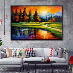 The Pete Dye Golf Course At French Oil Painting, Framed Canvas Prints Wall Art Decor, Floating Frame
