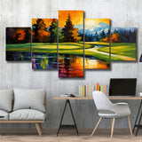 The Pete Dye Golf Course At French Oil Painting Mixed 5 Panel Large Canvas Prints Wall Art Decor
