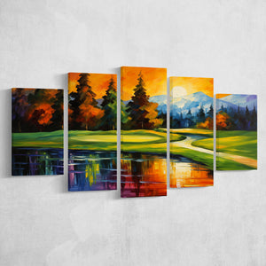 The Pete Dye Golf Course At French Oil Painting Mixed 5 Panel Large Canvas Prints Wall Art Decor