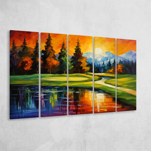 The Pete Dye Golf Course At French Oil Painting,5 Panel Extra Large Canvas Prints Wall Art Decor
