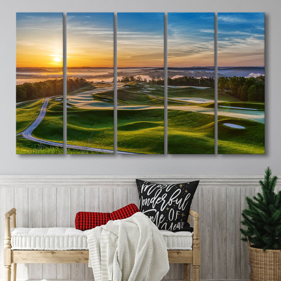 The Pete Dye Golf Course At French, 5 Panels Extra Large Canvas Prints Wall Art Decor