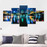 The Pittsburgh Skyline Allegheny River At Night Pennsylvania 5 Pieces Canvas Prints Wall Art - Painting Canvas, Multi Panels, Wall Decor