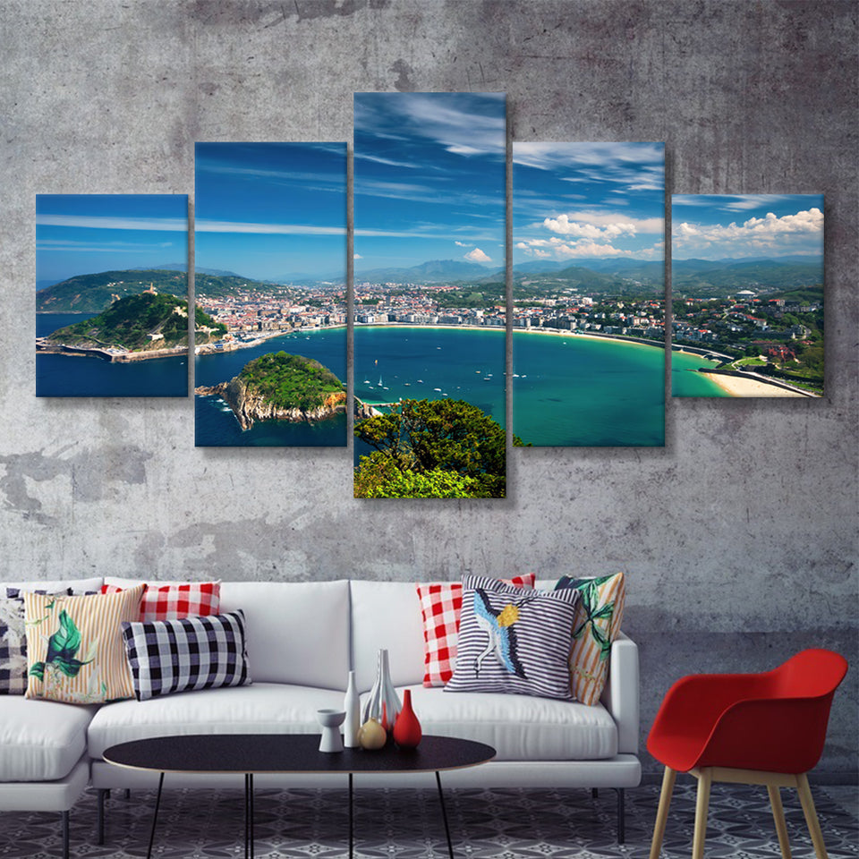 The San Sebastian Representing The Busy Life Spain 5 Pieces Canvas Prints Wall Art - Painting Canvas, Multi Panels, Wall Decor