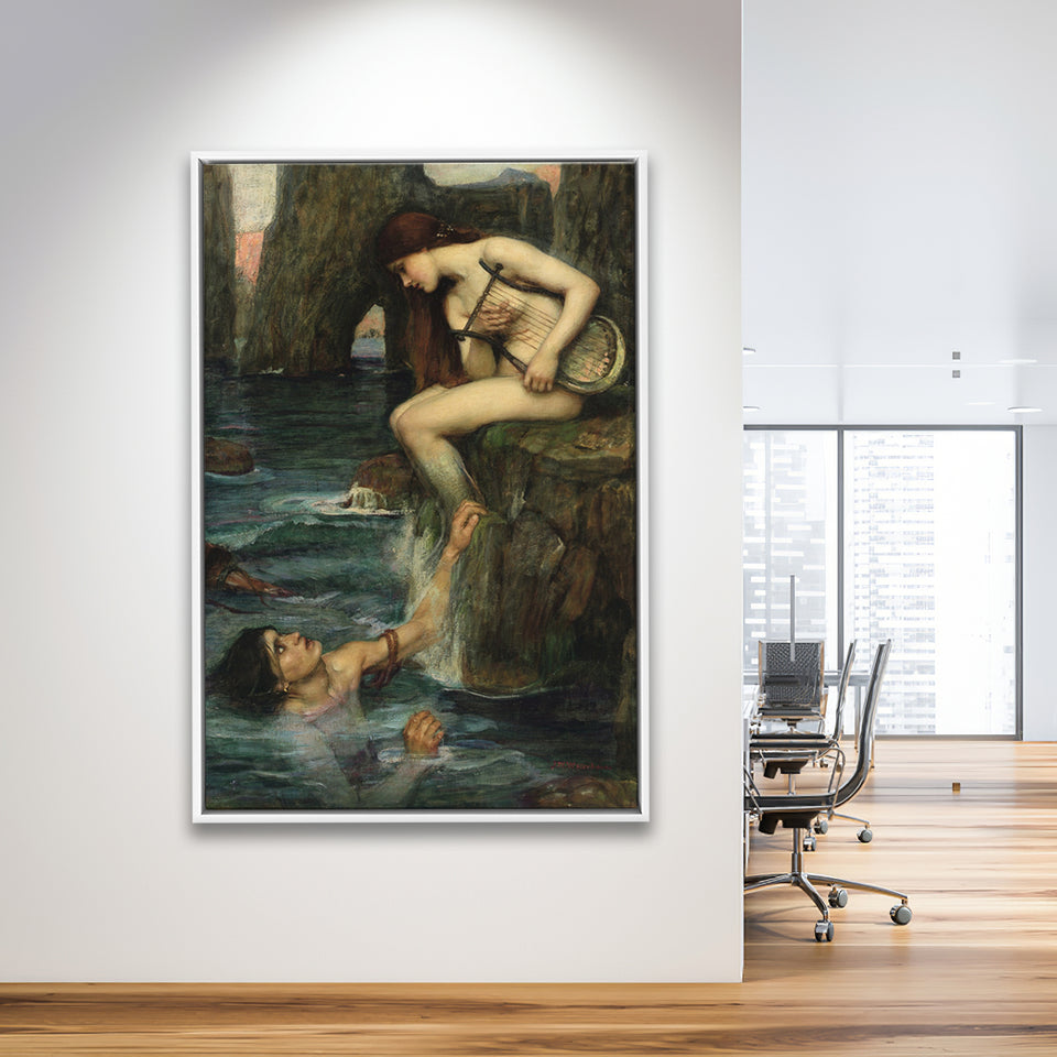 The Siren By John Waterhouse, Framed Canvas Prints Wall Art Home Decor,Floating Frame, Ready to Hang