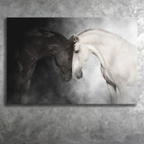 The Stallion And The Mare Wild Horses Black And White Canvas Prints Wall Art Decor - Painting Canvas,Home Decor,Ready to Hang