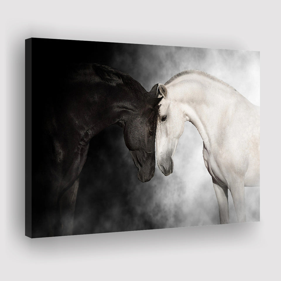 The Stallion And The Mare Wild Horses Black And White Canvas Prints Wall Art Decor - Painting Canvas,Home Decor,Ready to Hang