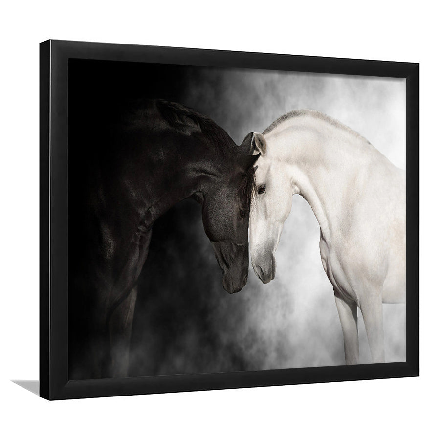 The Stallion And The Mare Wild Horses Black And White Framed Art Prints Wall Art Decor, Framed Picture, Home Decor