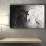 The Stallion And The Mare Wild Horses Black And White Canvas Prints Wall Art Decor - Painting Canvas,Home Decor,Ready to Hang