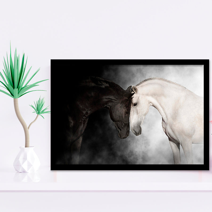 The Stallion And The Mare Wild Horses Black And White Framed Art Prints Wall Art Decor, Framed Picture, Home Decor
