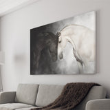 The Stallion And The Mare Wild Horses Black And White Canvas Prints Wall Art Decor - Painting Canvas,Home Decor,Ready to Hang