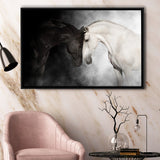 The Stallion And The Mare Wild Horses Black And White Framed Canvas Prints Wall Art Decor, Framed Picture, Floating Frame
