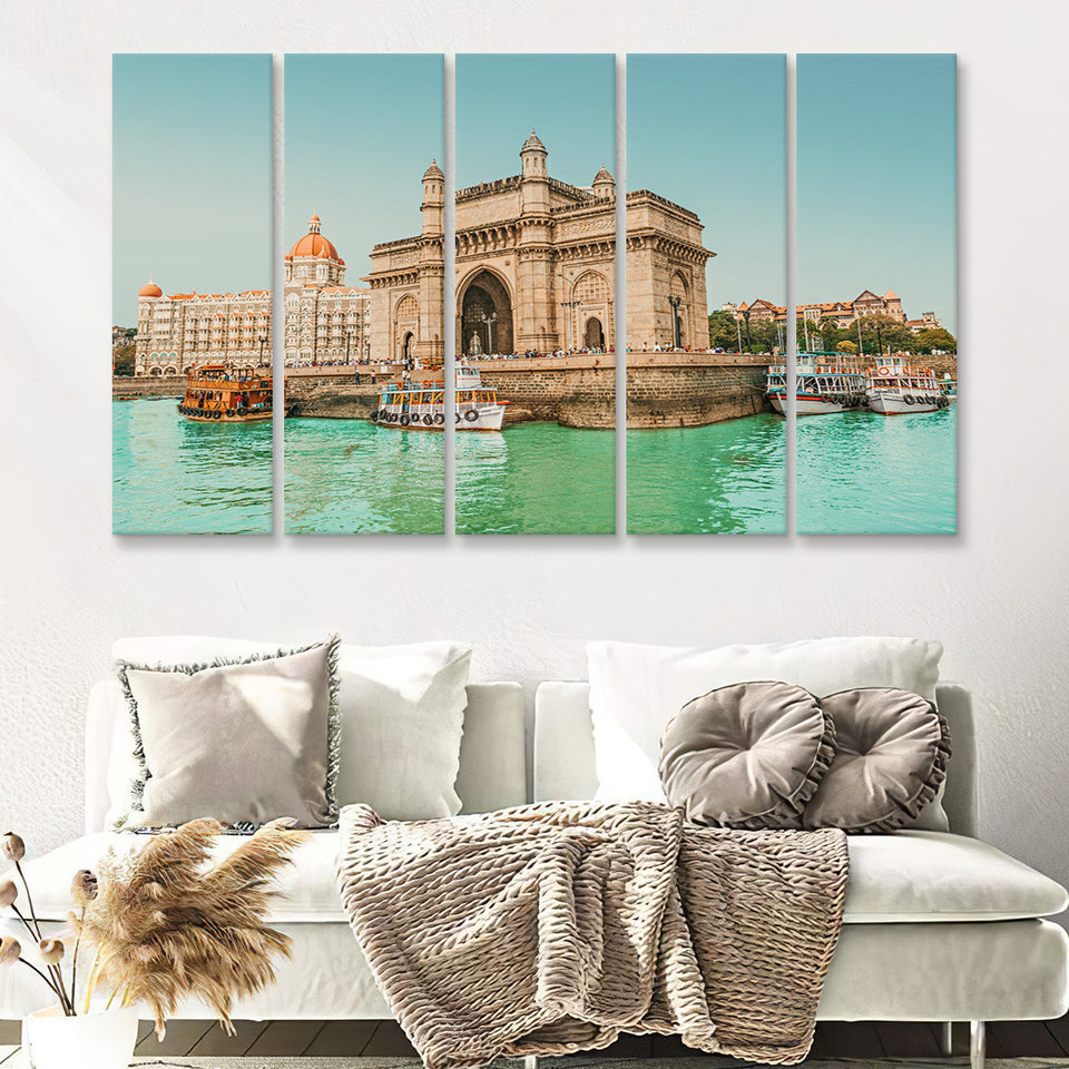 The Taj Mahal Palace Hotel And Gateway Of India 5 Piece B Multi Panels Canvas Prints Wall Art - Painting Canvas,Wall Decor