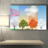 The Tree And Lake Reflection Of The Four Seasons Of The Year Canvas Prints Wall Art - Painting Canvas, Wall Decor, Home Decor, Prints for Sale