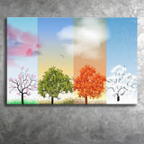 The Tree And Lake Reflection Of The Four Seasons Of The Year Canvas Prints Wall Art - Painting Canvas, Wall Decor, Home Decor, Prints for Sale