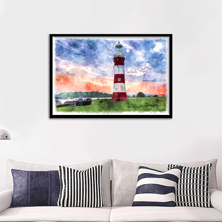 The Lighthouse At The Hoe In Plymouth Devon Framed Wall Art - Framed Prints, Art Prints, Print for Sale, Painting Prints