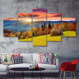 The mountain autumn landscape with colorful forestjpeg 5 Pieces Canvas Prints Wall Art - Painting Canvas, Multi Panels, Wall Decor