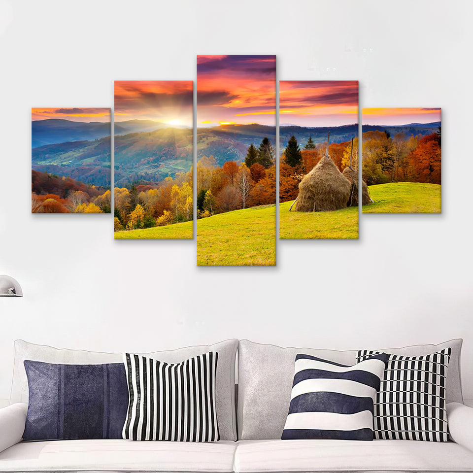 The mountain autumn landscape with colorful forestjpeg 5 Pieces Canvas Prints Wall Art - Painting Canvas, Multi Panels, Wall Decor