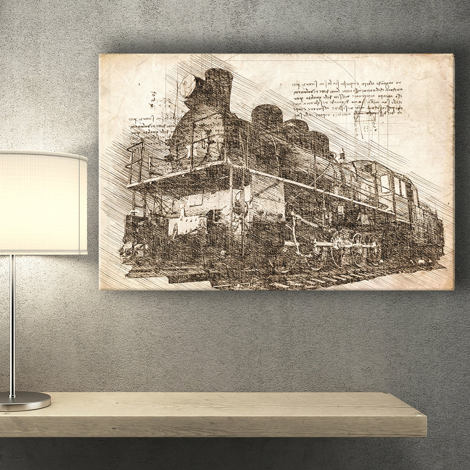 The Old Steam Locomotive On Sunset Background Vintage Style Train Canvas Prints Wall Art - Painting Canvas, Painting Prints, Home Decor