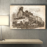 The Old Steam Locomotive On Sunset Background Vintage Style Train Canvas Prints Wall Art - Painting Canvas, Painting Prints, Home Decor