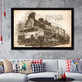 The Old Steam Locomotive On Sunset Background Vintage Style Train Framed Canvas Prints Wall Art - Painting Canvas, Framed Prints, Home Decor