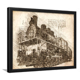The Old Steam Locomotive On Sunset Background Vintage Style Train Framed Art Prints Wall Decor - Painting Art, Framed Picture, Home Decor