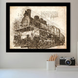 The Old Steam Locomotive On Sunset Background Vintage Style Train Framed Art Prints Wall Decor - Painting Art, Framed Picture, Home Decor