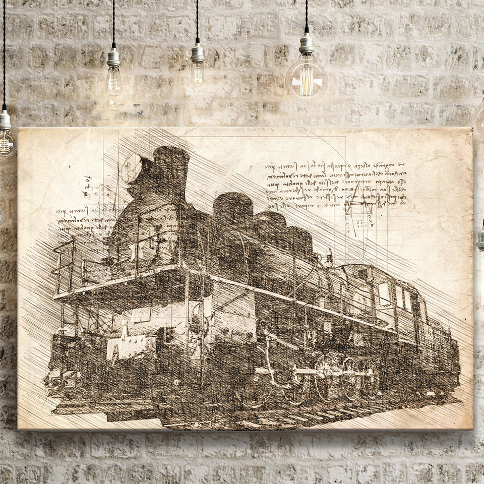 The Old Steam Locomotive On Sunset Background Vintage Style Train Canvas Prints Wall Art - Painting Canvas, Painting Prints, Home Decor