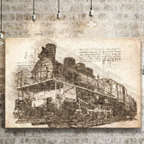 The Old Steam Locomotive On Sunset Background Vintage Style Train Canvas Prints Wall Art - Painting Canvas, Painting Prints, Home Decor
