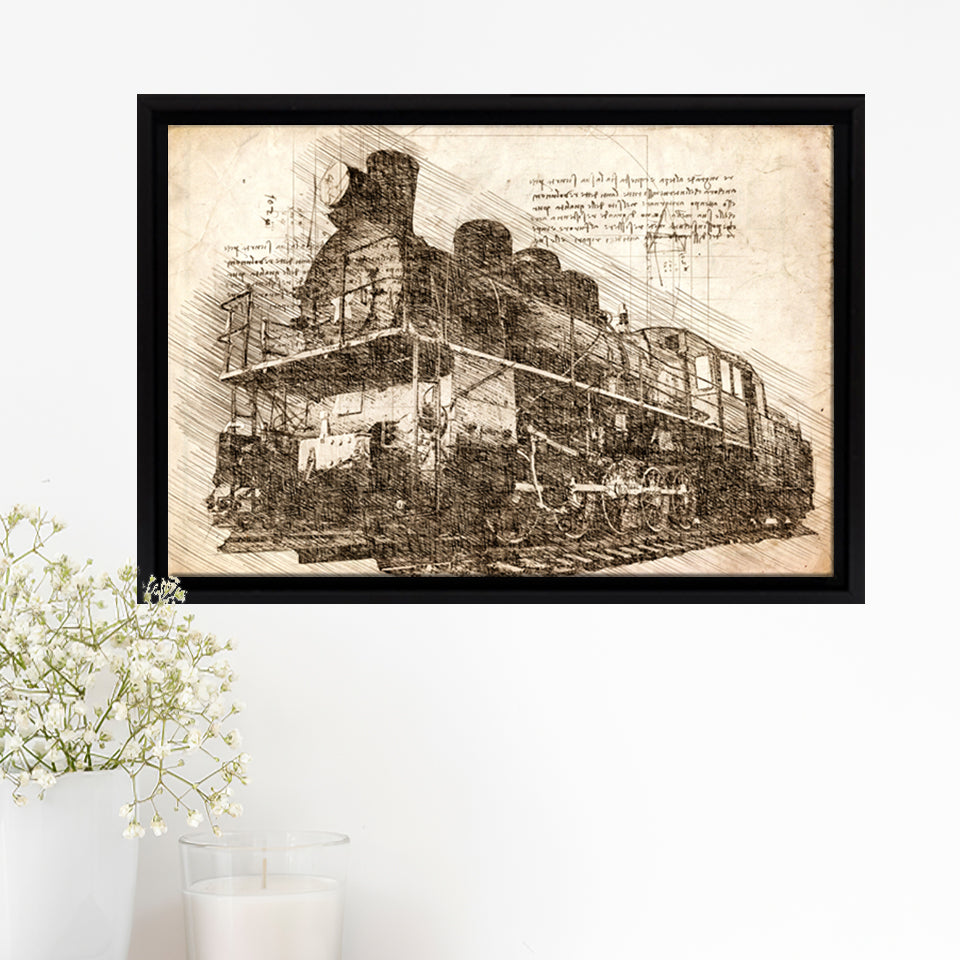 The Old Steam Locomotive On Sunset Background Vintage Style Train Framed Canvas Prints Wall Art - Painting Canvas, Framed Prints, Home Decor