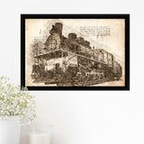 The Old Steam Locomotive On Sunset Background Vintage Style Train Framed Canvas Prints Wall Art - Painting Canvas, Framed Prints, Home Decor