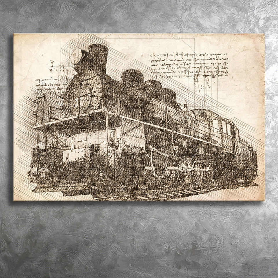 The Old Steam Locomotive On Sunset Background Vintage Style Train Canvas Prints Wall Art - Painting Canvas, Painting Prints, Home Decor