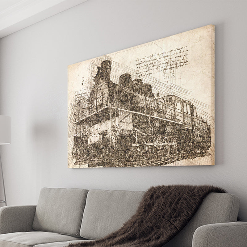 The Old Steam Locomotive On Sunset Background Vintage Style Train Canvas Prints Wall Art - Painting Canvas, Painting Prints, Home Decor