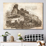 The Old Steam Locomotive On Sunset Background Vintage Style Train Canvas Prints Wall Art - Painting Canvas, Painting Prints, Home Decor