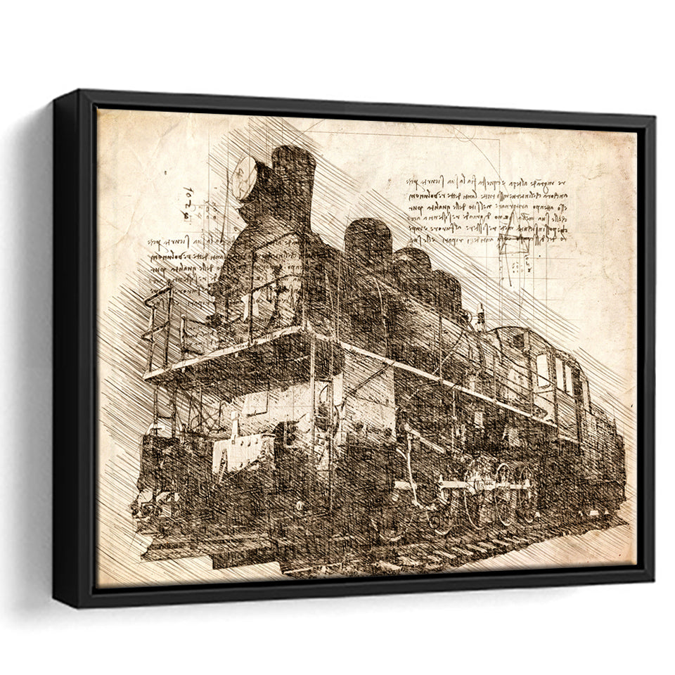 The Old Steam Locomotive On Sunset Background Vintage Style Train Framed Canvas Prints Wall Art - Painting Canvas, Framed Prints, Home Decor