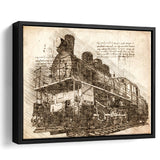 The Old Steam Locomotive On Sunset Background Vintage Style Train Framed Canvas Prints Wall Art - Painting Canvas, Framed Prints, Home Decor
